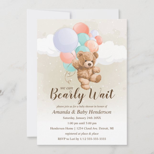 Invitation Nous pouvons attendre plus longtemps le Baby showe (Devant)