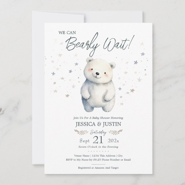 Invitation Nous pouvons attendre prématurément l'ours Baby sh (Devant)