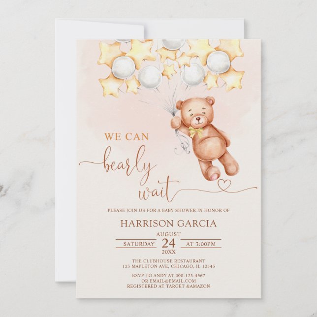 Invitation Nous Pouvons Attendre Rapidement Les Ballons Baby  (Devant)