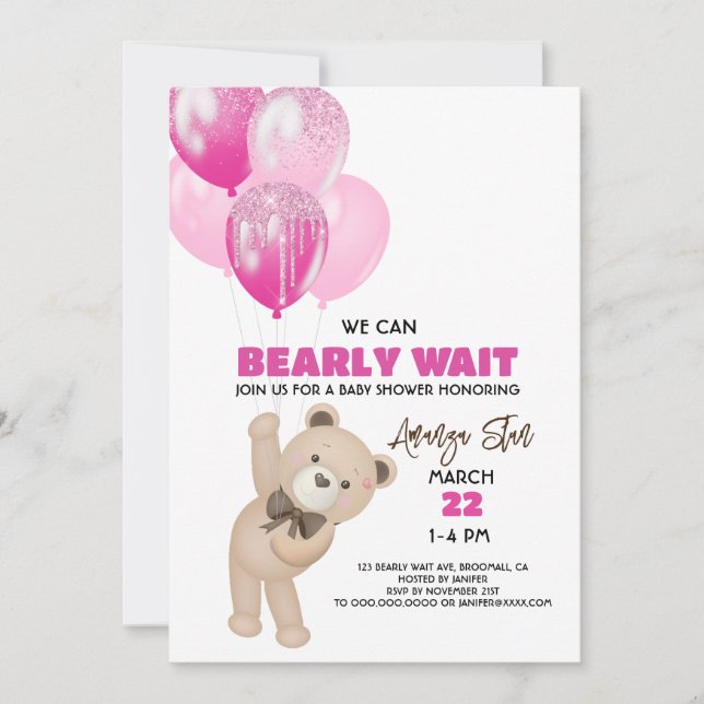 Invitation Nous Pouvons Attendre Rapidement Les Ballons Baby  (Devant)