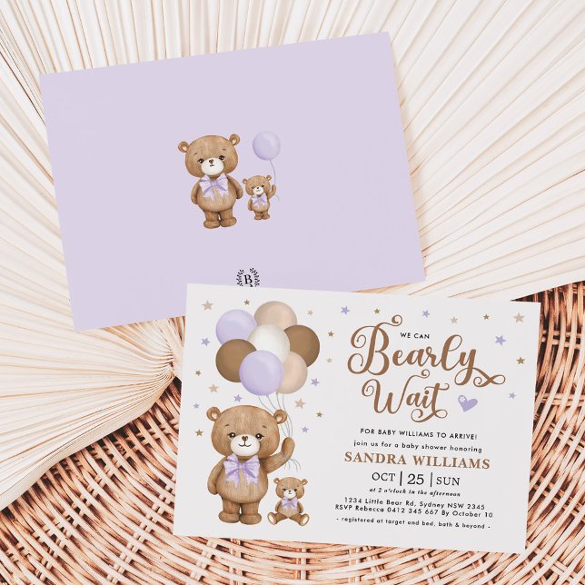 Invitation Nous Pouvons Attendre Rapidement Purple Teddy Bear (Créateur téléchargé)
