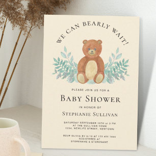 Invitation Nous pouvons attendre tôt Teddy Eucalyptus Baby sh