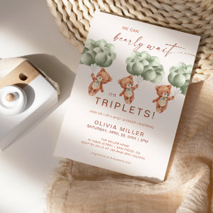 Invitation Nous pouvons étancher le Baby shower Triplets vert