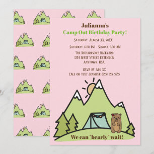 Invitation Nous pouvons rose d'attente de Bearly camper fête