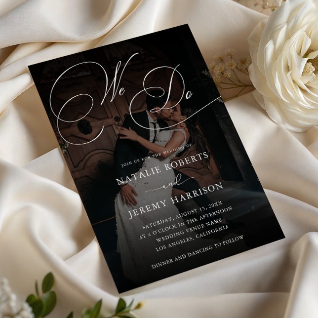 Invitation Nous Script Dark Faded Photo Code QR Mariage (Créateur téléchargé)