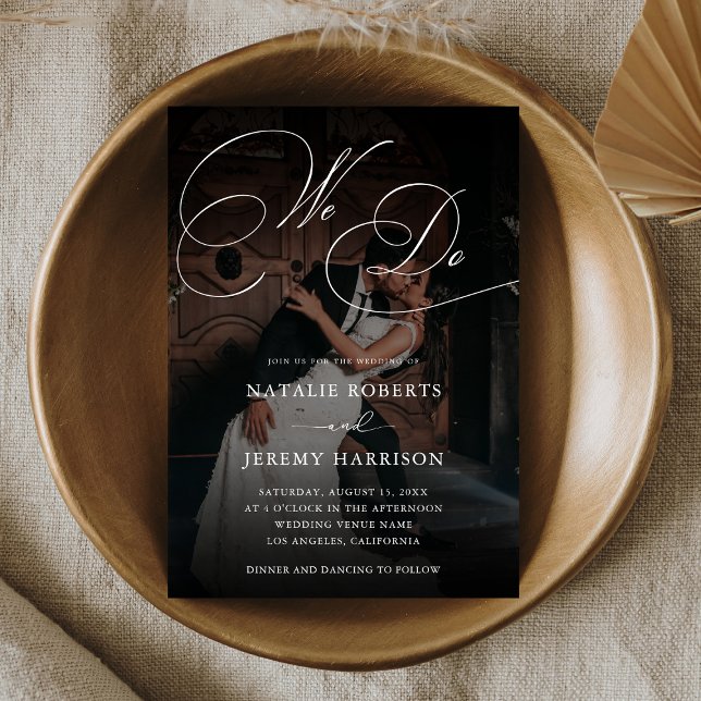 Invitation Nous Script Dark Faded Photo Code QR Mariage (Créateur téléchargé)