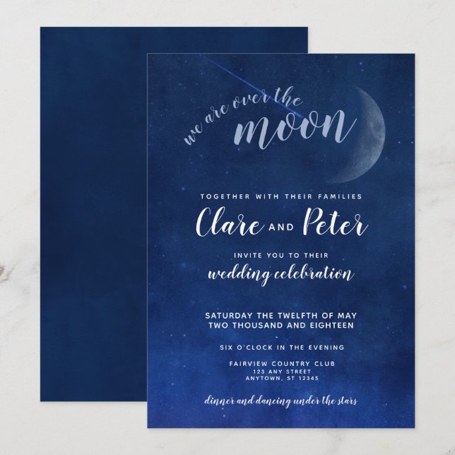 Invitation Nous sommes au-dessus de la lune Starry Mariage de (Devant / Derrière)
