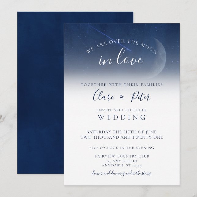 Invitation Nous sommes au-dessus de la lune Starry Mariage de (Devant / Derrière)