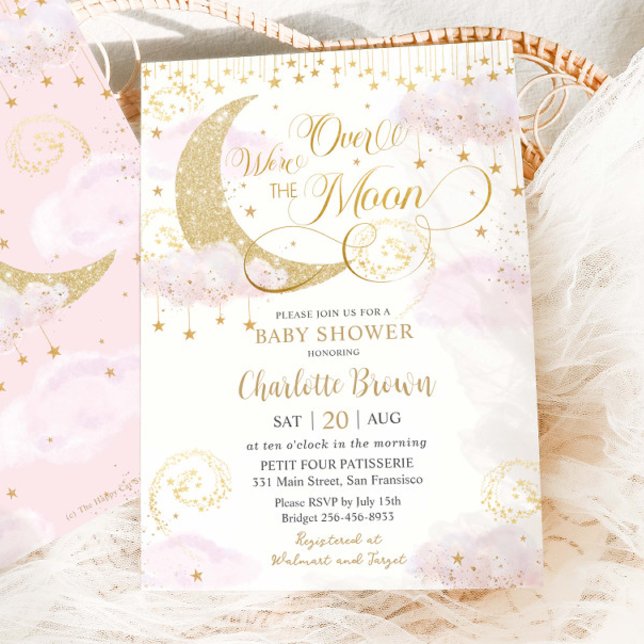 Invitation Nous sommes au-dessus de la lune Stars Baby shower (Créateur téléchargé)