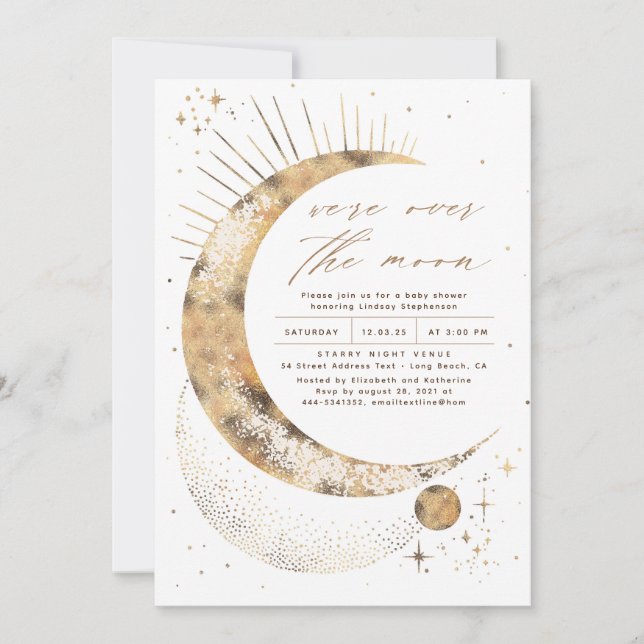 Invitation Nous sommes au-dessus du Baby shower de la Lune (Devant)
