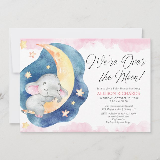 Invitation Nous sommes au-dessus du baby shower de la lune de (Devant)