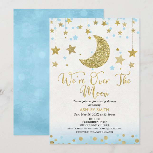 Invitation Nous sommes au-dessus du Baby shower des Lunes Boy (Devant / Derrière)