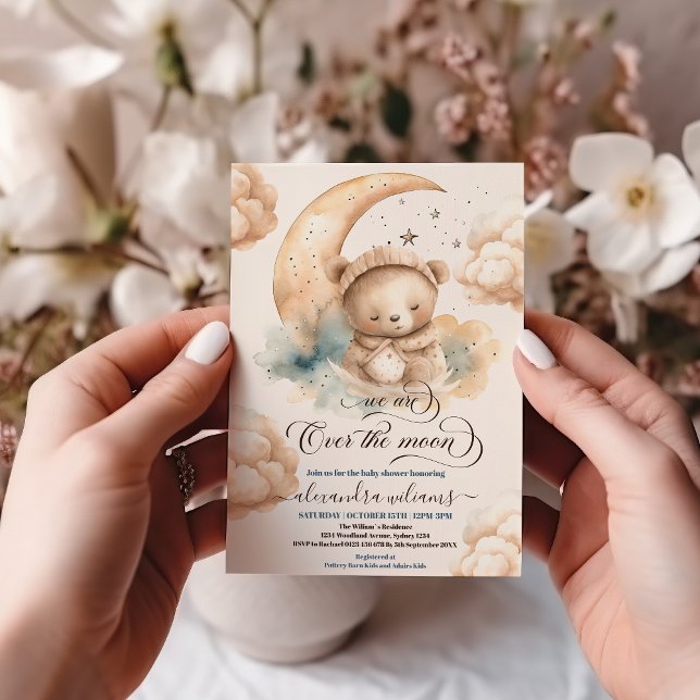Invitation Nous Sommes Au-Dessus Du Baby shower Lune Teddy Be (Créateur téléchargé)
