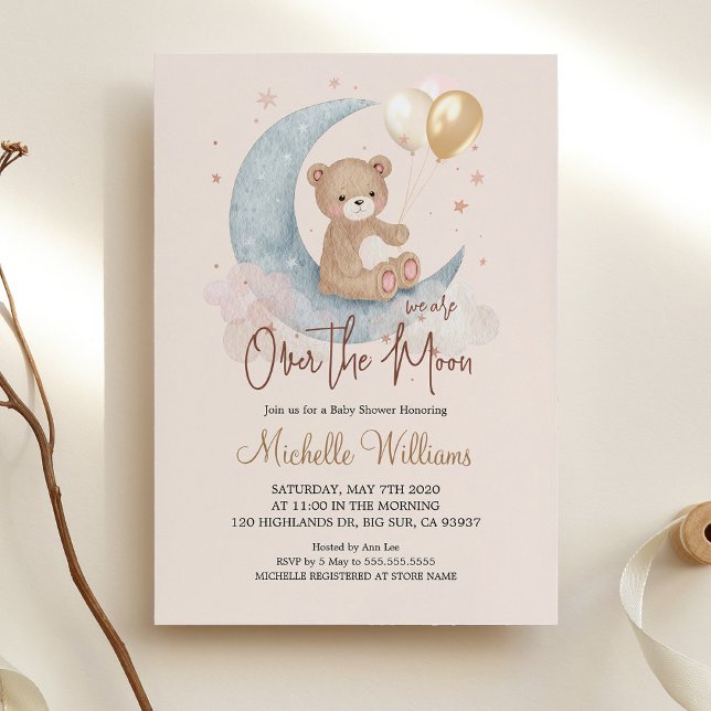Invitation Nous Sommes Au-Dessus Du Baby shower Lune Teddy Be (Créateur téléchargé)