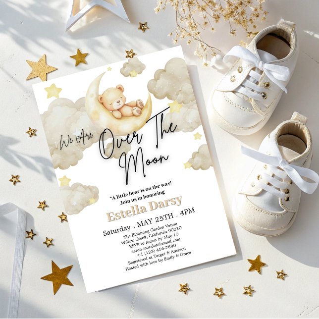 Invitation Nous Sommes Au-Dessus Du Baby shower Lune Teddy Be (Créateur téléchargé)