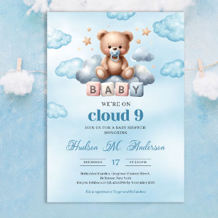 Invitation Nous sommes au septième ciel ours brun sur nuage