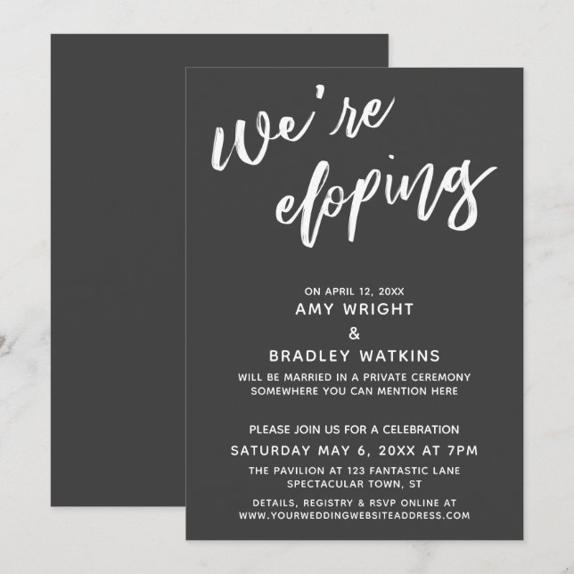 Invitation Nous sommes en train d'Eloping Simple Dark Grey ma (Devant / Derrière)