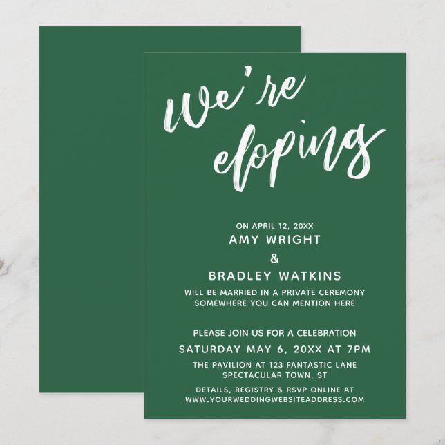 Invitation Nous sommes en train d'Eloping Simple Leaf Green H (Devant / Derrière)
