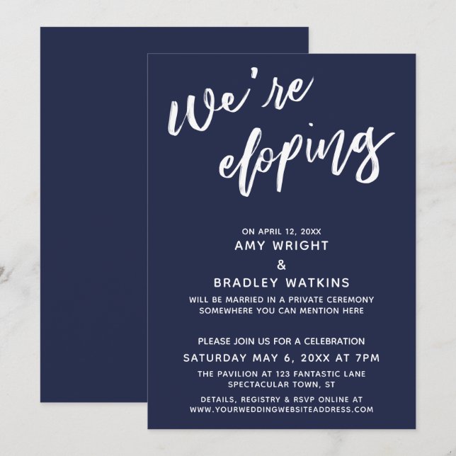 Invitation Nous sommes en train d'Eloping Simple Navy Blue Ha (Devant / Derrière)