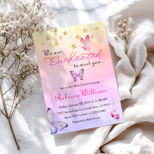 Invitation Nous Sommes Enchantés Baby shower Papillon Violet
