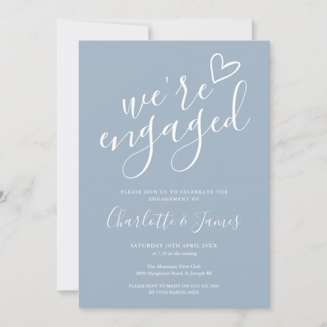 Invitation Nous sommes Engaged Engagement Party Dusty Blue (Devant)