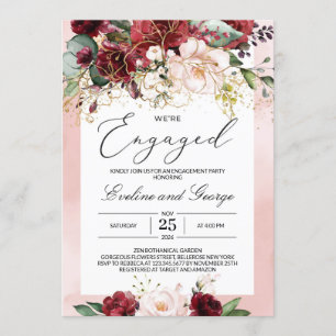 Invitation Nous sommes engagés Bourgogne Floral Boho Invitati