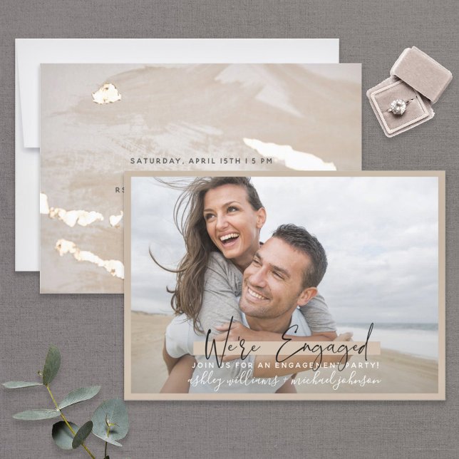 Invitation Nous sommes engagés Calligraphy Blush Gold Fiançai (Créateur téléchargé)