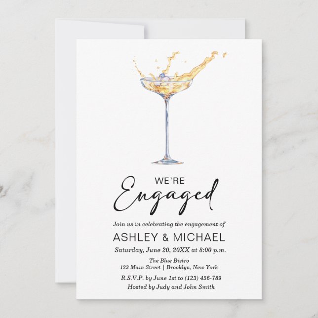 Invitation Nous sommes engagés Elegant Champagne Engagement P (Devant)
