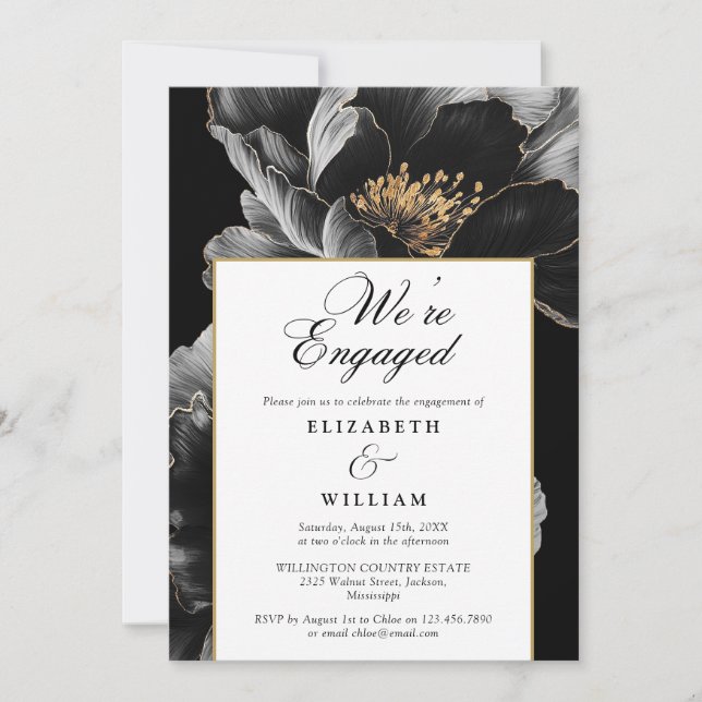 Invitation Nous sommes engagés Elegant Floral Engagement Part (Devant)