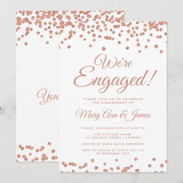 Invitation Nous sommes engagés ! Rose Gold Parties scintillan (Devant / Derrière)