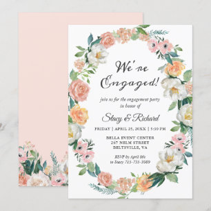 Invitation Nous sommes engagés Roses Floral Wreath Engagement