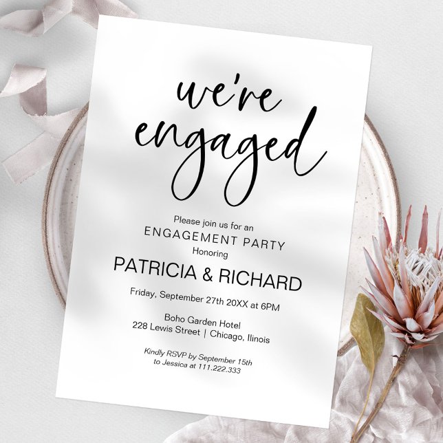 Invitation Nous sommes fiancés Chic Calligraphie Fête de fian (Créateur téléchargé)