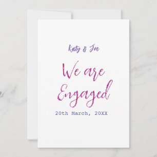 Invitation Nous sommes fiancés rose violet nom date élégant s