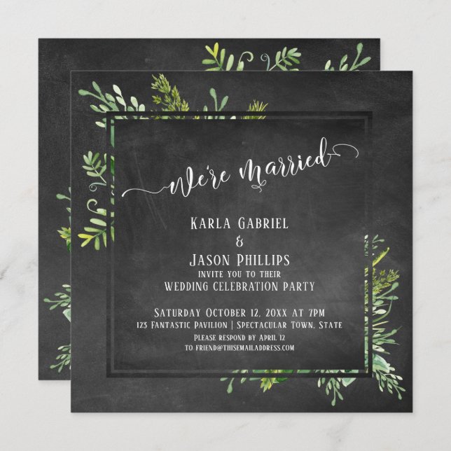 Invitation Nous sommes mariés Bouquet de verdure avec texte s (Devant / Derrière)