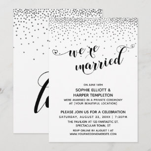Invitation Nous sommes mariés Cœurs Script Argent Confettis F