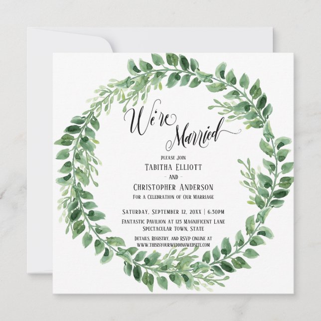 Invitation Nous sommes mariés Green Wreath Réception seulemen (Devant)