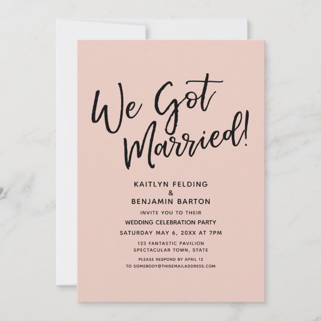 Invitation Nous sommes mariés ! Réception de blush de script  (Devant)