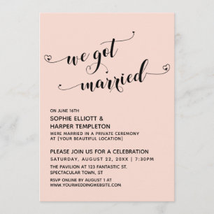 Invitation Nous sommes mariés Script Blush Réception Coeurs