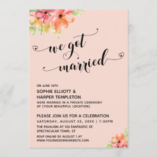 Invitation Nous sommes mariés Script Coeur Blush Florals