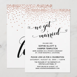 Invitation Nous sommes mariés Script de coeurs Fête de confet