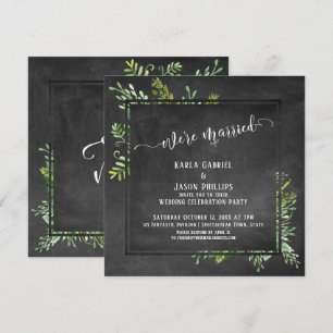 Invitation Nous sommes mariés Script Green Bouquet Chalkboard