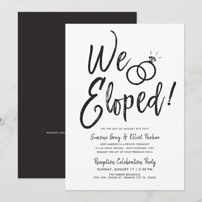 Invitation Nous sommes partis en elopement | Fête de mariage  (Devant / Derrière)