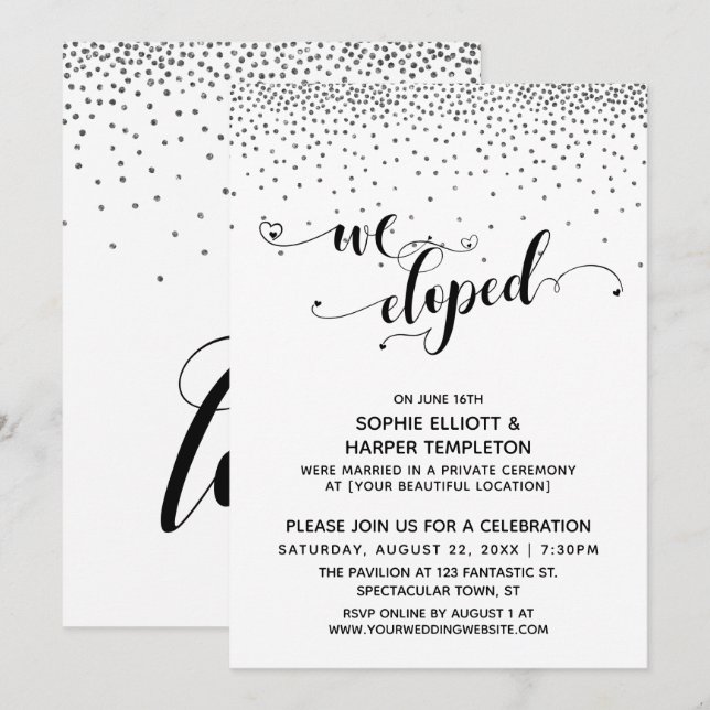 Invitation Nous sommes partis en Elopement Script Argent Conf (Devant / Derrière)