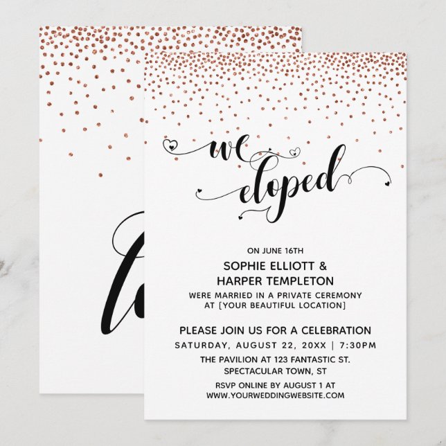 Invitation Nous sommes partis en Elopement Script Copper Conf (Devant / Derrière)