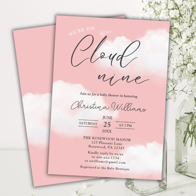 Invitation Nous sommes sur Cloud 9 Blush Pink Girl Baby showe (Créateur téléchargé)