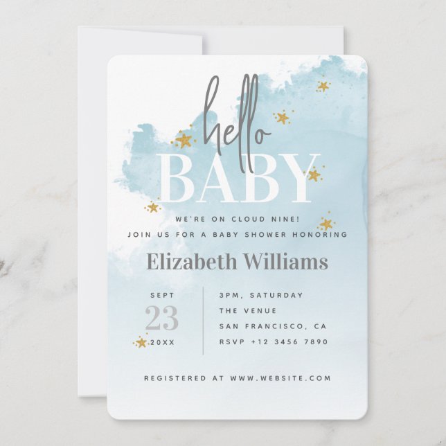 Invitation Nous sommes sur Cloud 9 Bonjour Baby shower (Devant)