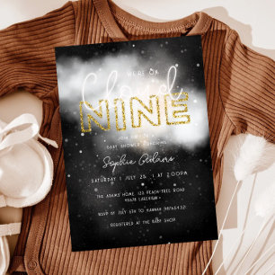Invitation Nous Sommes Sur Cloud Neuf Baby shower Gold Dreamy