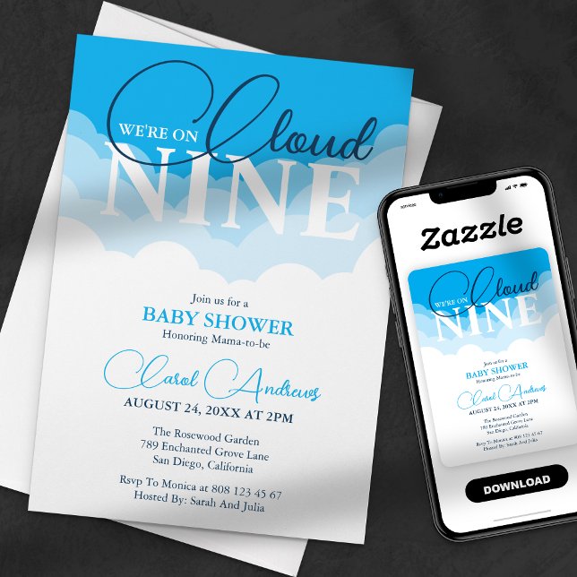 Invitation Nous sommes sur Cloud Nine - Blue Boy Baby shower (Créateur téléchargé)