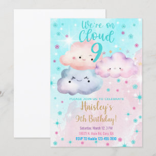 Invitation Nous sommes sur Cloud Nine fille 9ème anniversaire