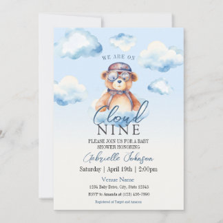Invitation Nous sommes sur Cloud Nine Vintage Boy Bear Baby s